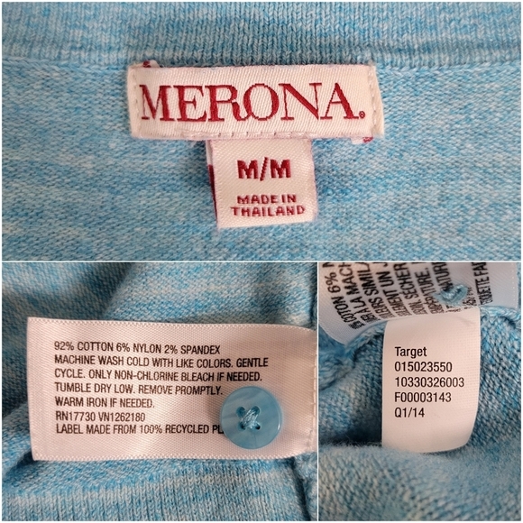 Merona Women's Size M Blue Striped 3/4 Sleeve Button-Up Cardigan Sweater - Picture 5 of 9
